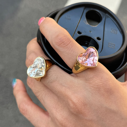 Stainless steel 18k gold-plated heart ring