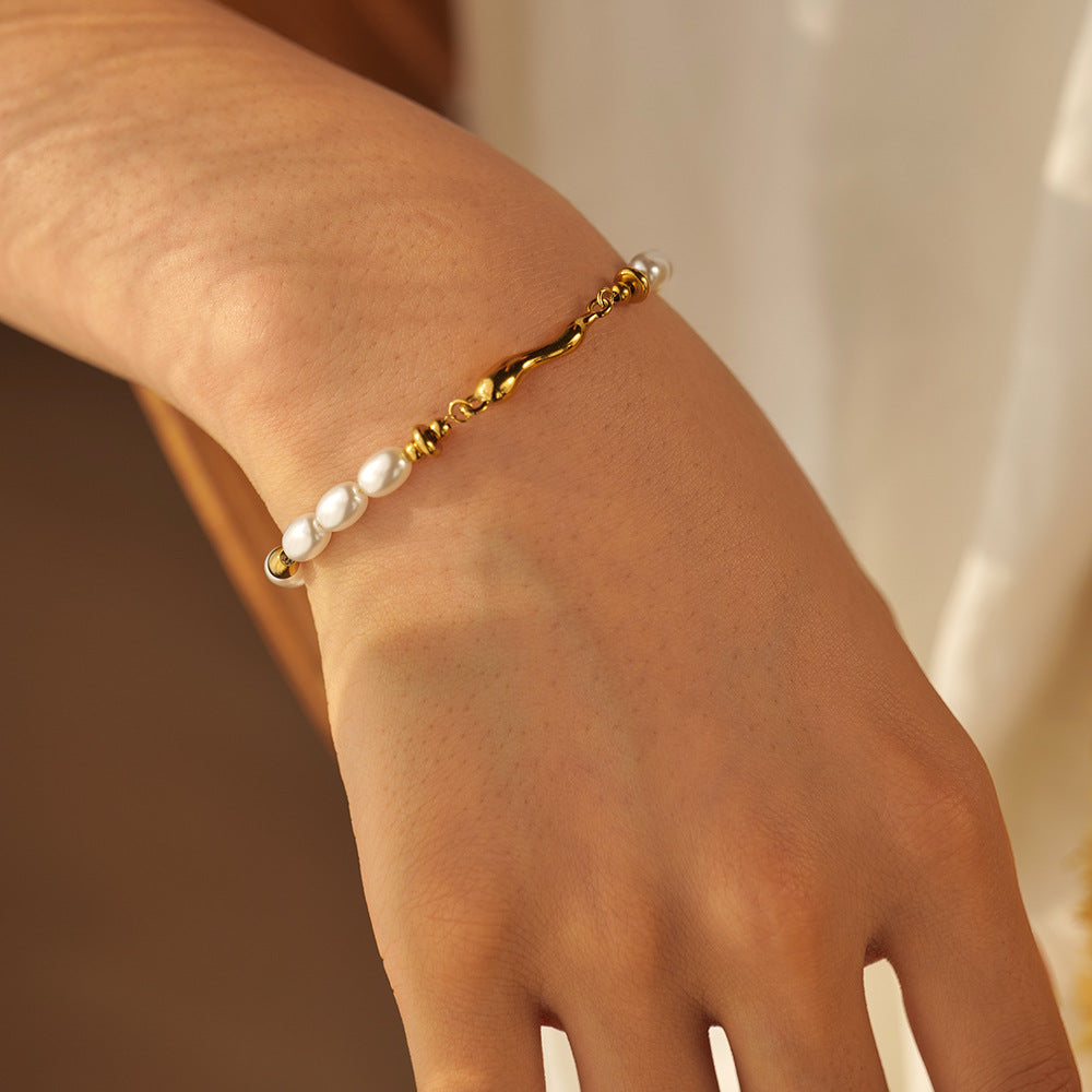 Stainless steel 18k gold-plated pearl bracelet