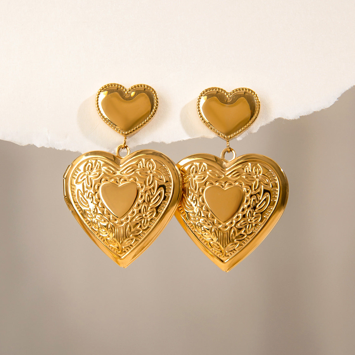 Stainless steel 18k gold-plated heart earings