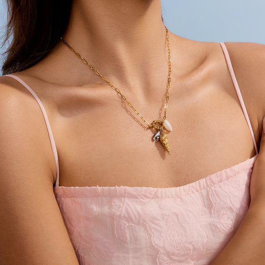 Stainless steel 18k gold-plated ocean-style necklace