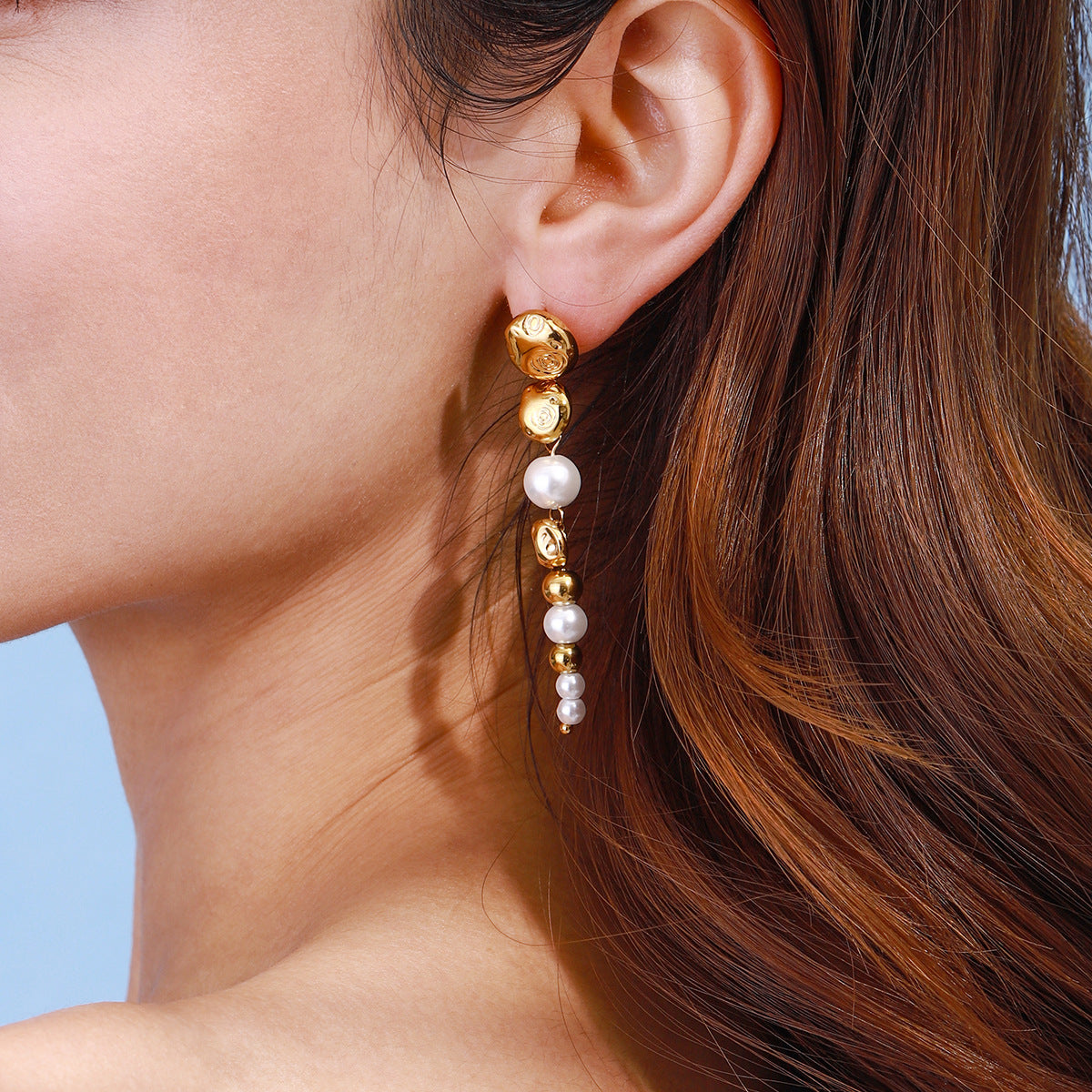 Stainless steel 18k gold-plated pearl earrings