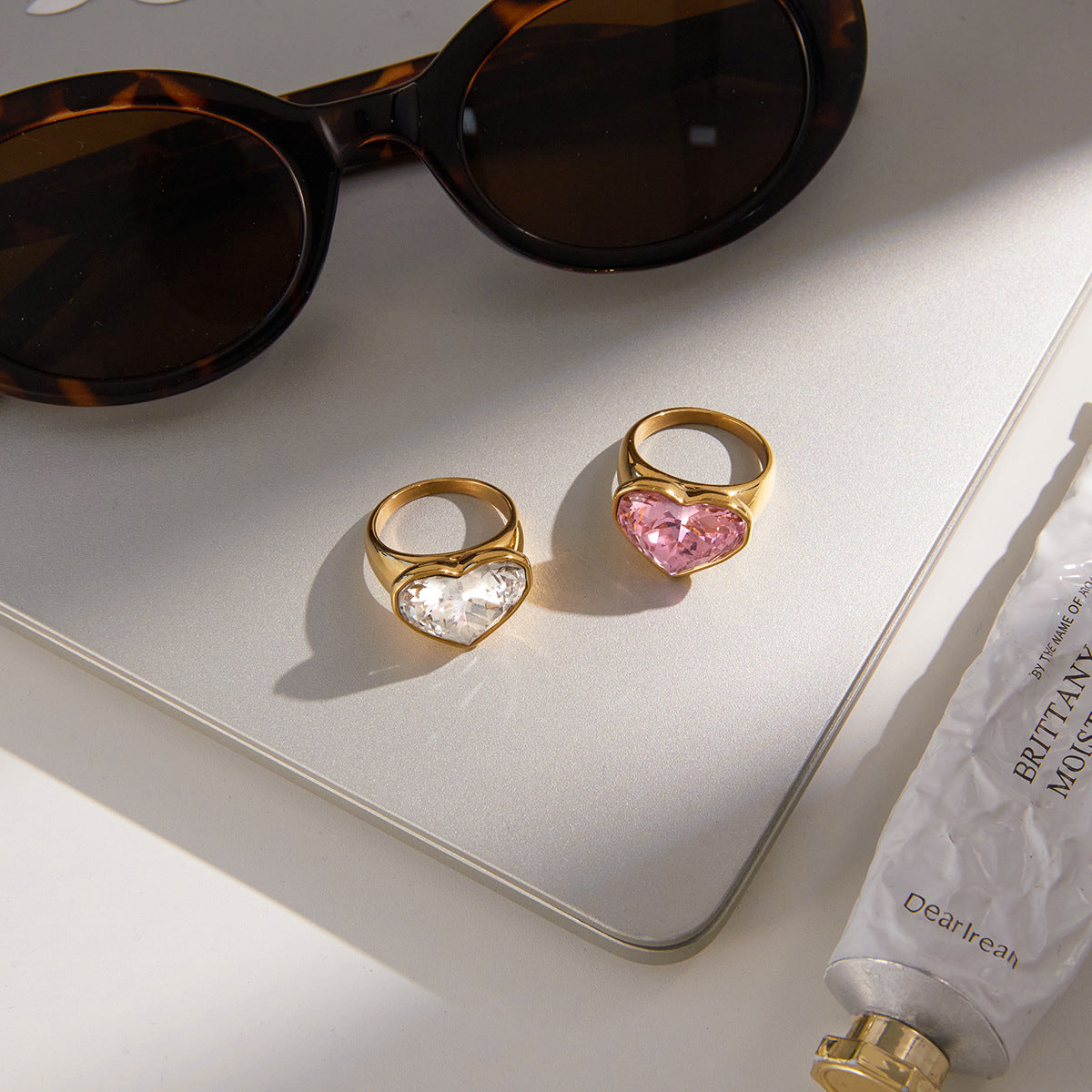 Stainless steel 18k gold-plated heart ring