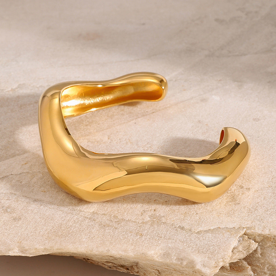 Stainless steel 18k gold-plated plain open-ended bracelet