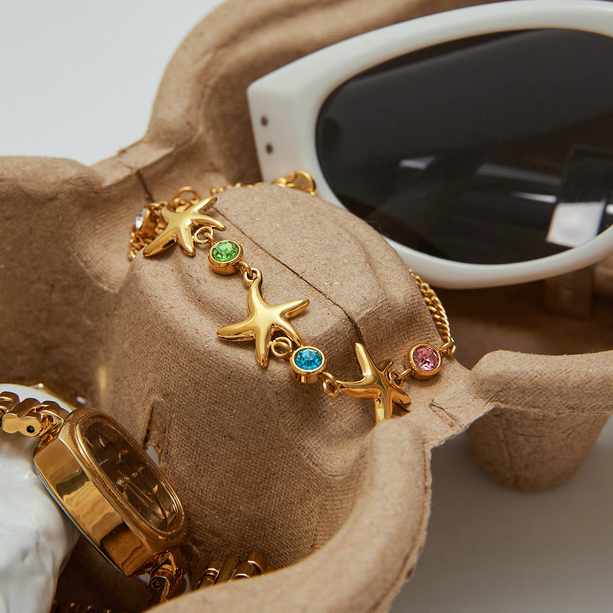 Stainless steel 18k gold-plated starfish bracelet