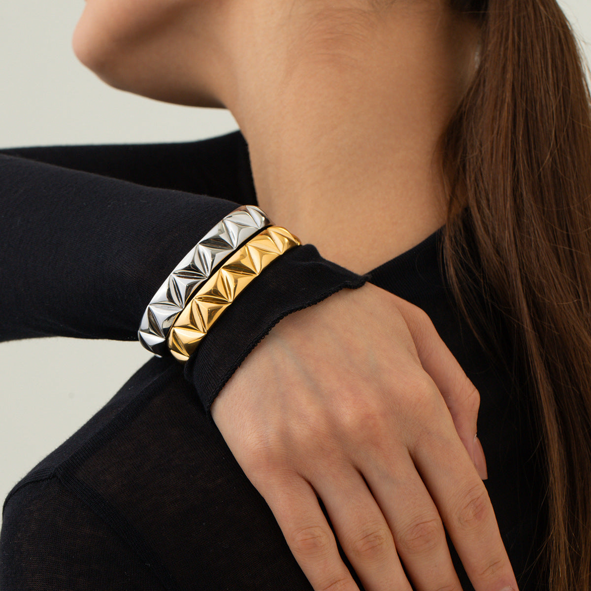Stainless steel 18k gold-plated triangular open cuff bracelet