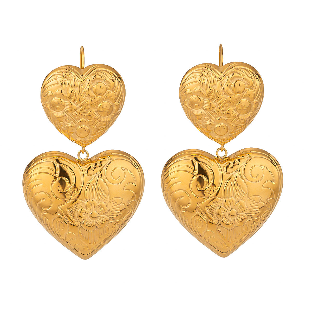 Stainless steel 18k gold-plated heart earrings
