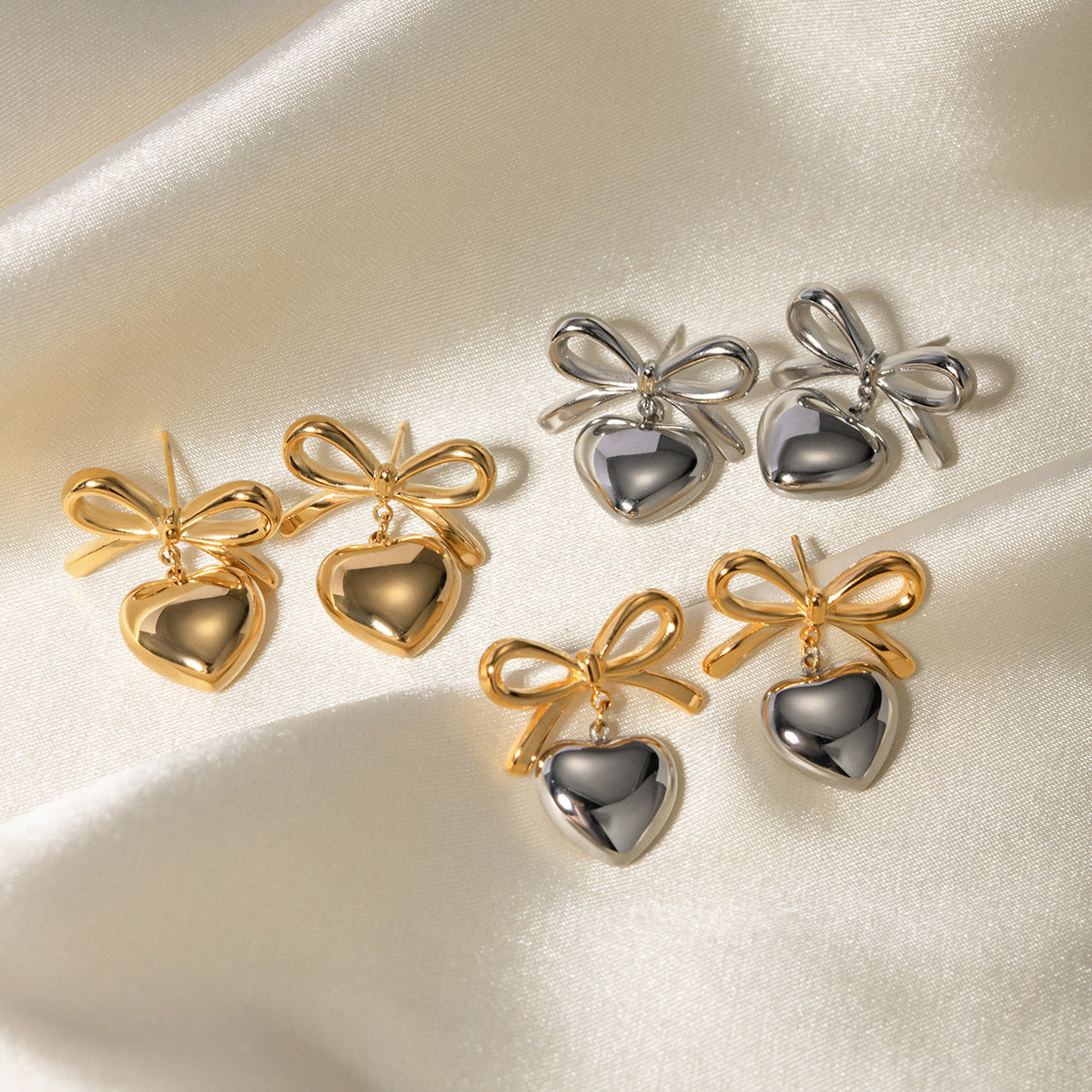 Stainless steel 18k gold-plated bow earrings