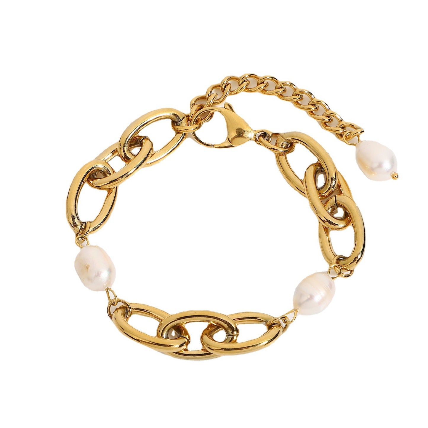 Stainless steel 18k gold-plated pearl bracelet