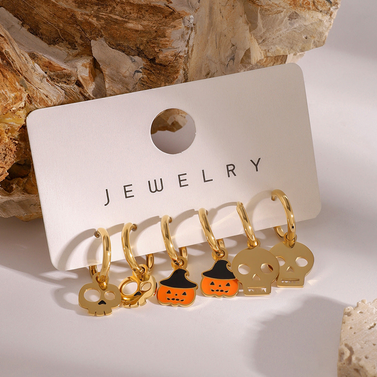 Stainless steel 18k gold-plated Halloween earrings