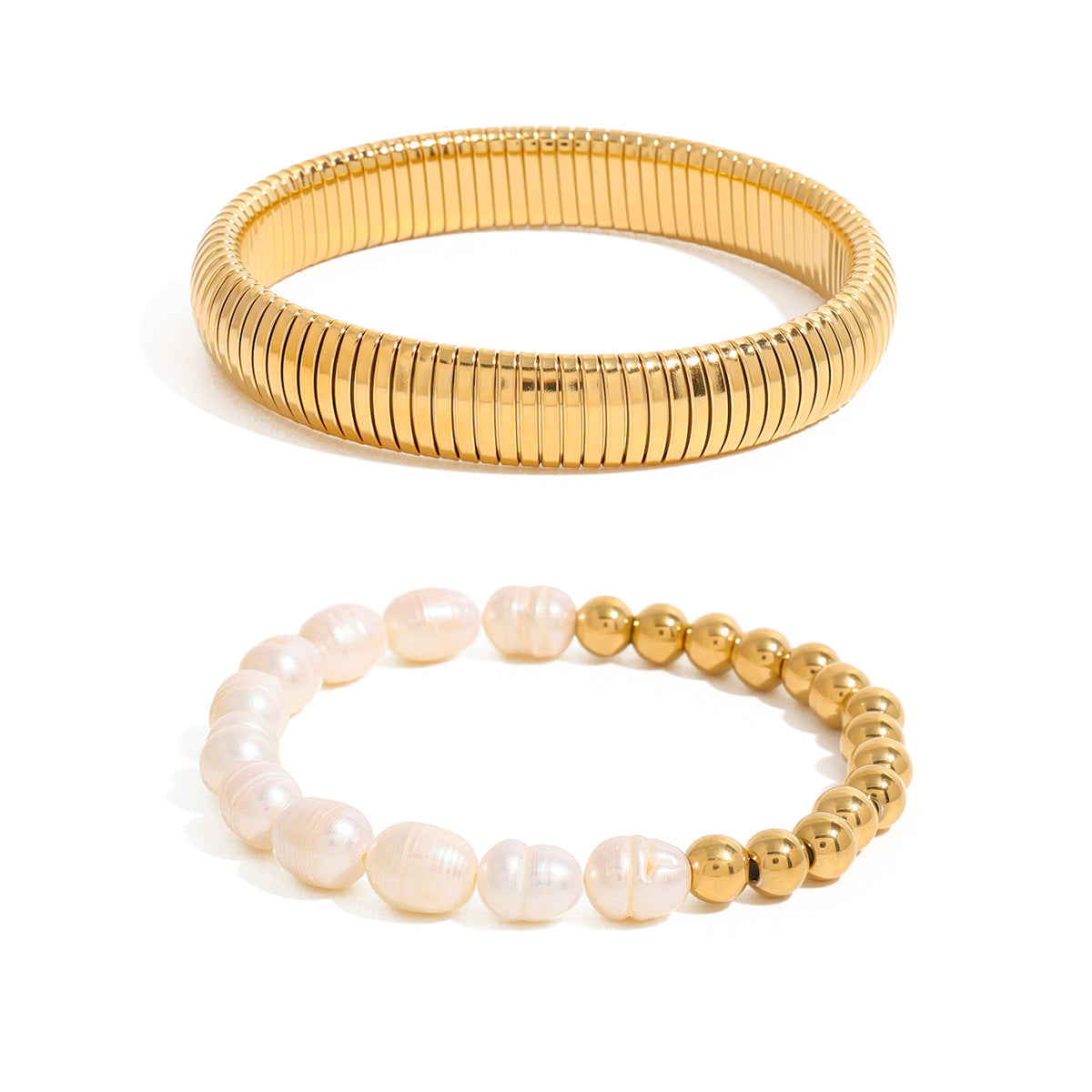 Stainless steel 18k gold-plated round beaded bracelet