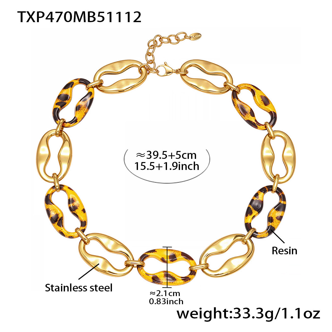 Stainless steel 18k gold-plated leopard print resin pig nose jewelry set