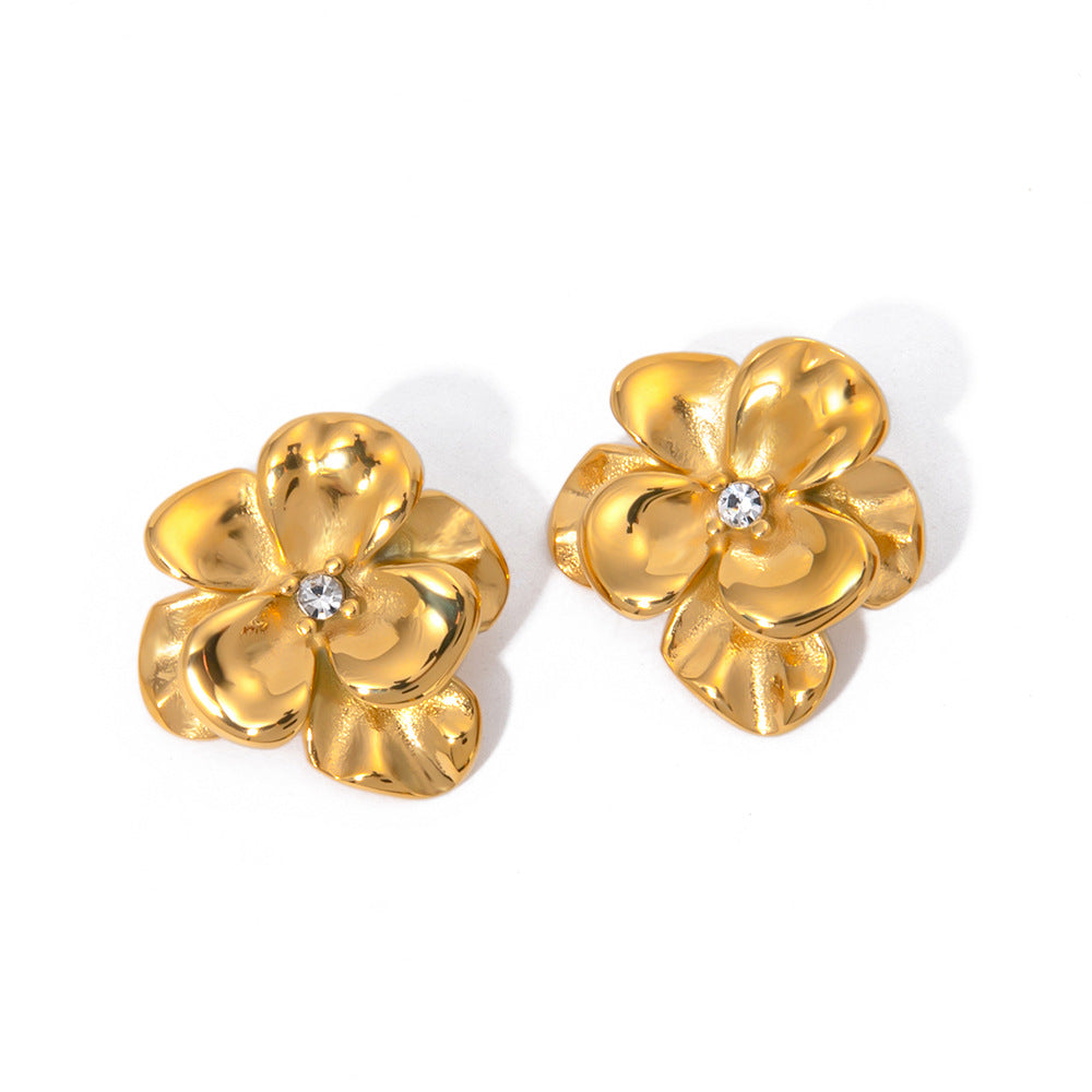Stainless steel 18k gold-plated flower earrings