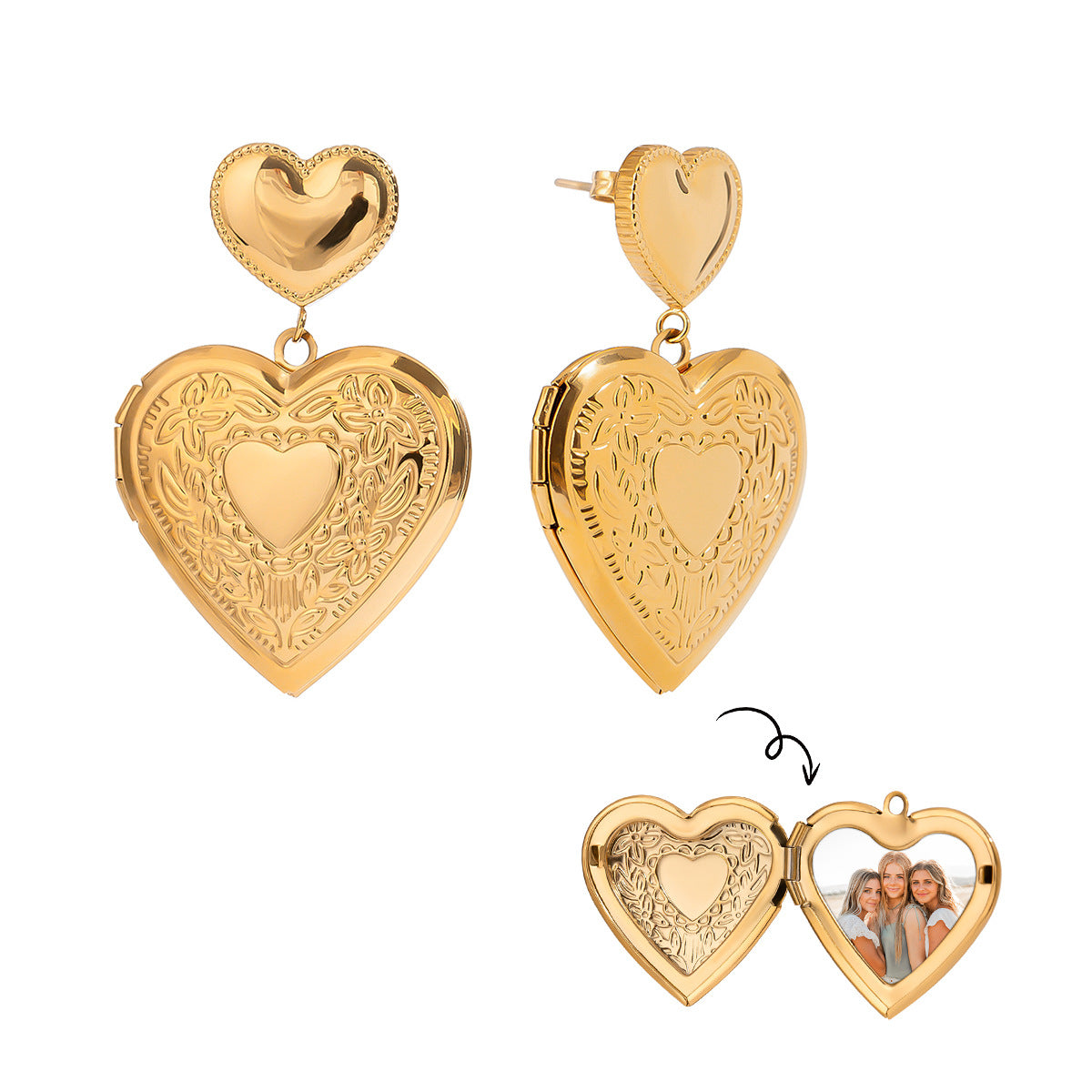 Stainless steel 18k gold-plated heart earings
