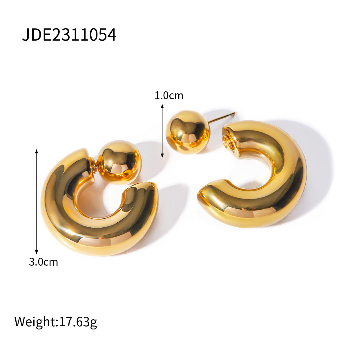 Stainless steel 18k gold-plated front and back C-shaped earrings