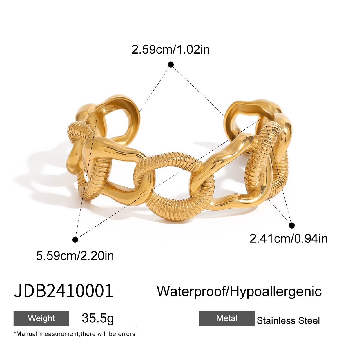 Stainless steel 18k gold-plated open-ended bracelet