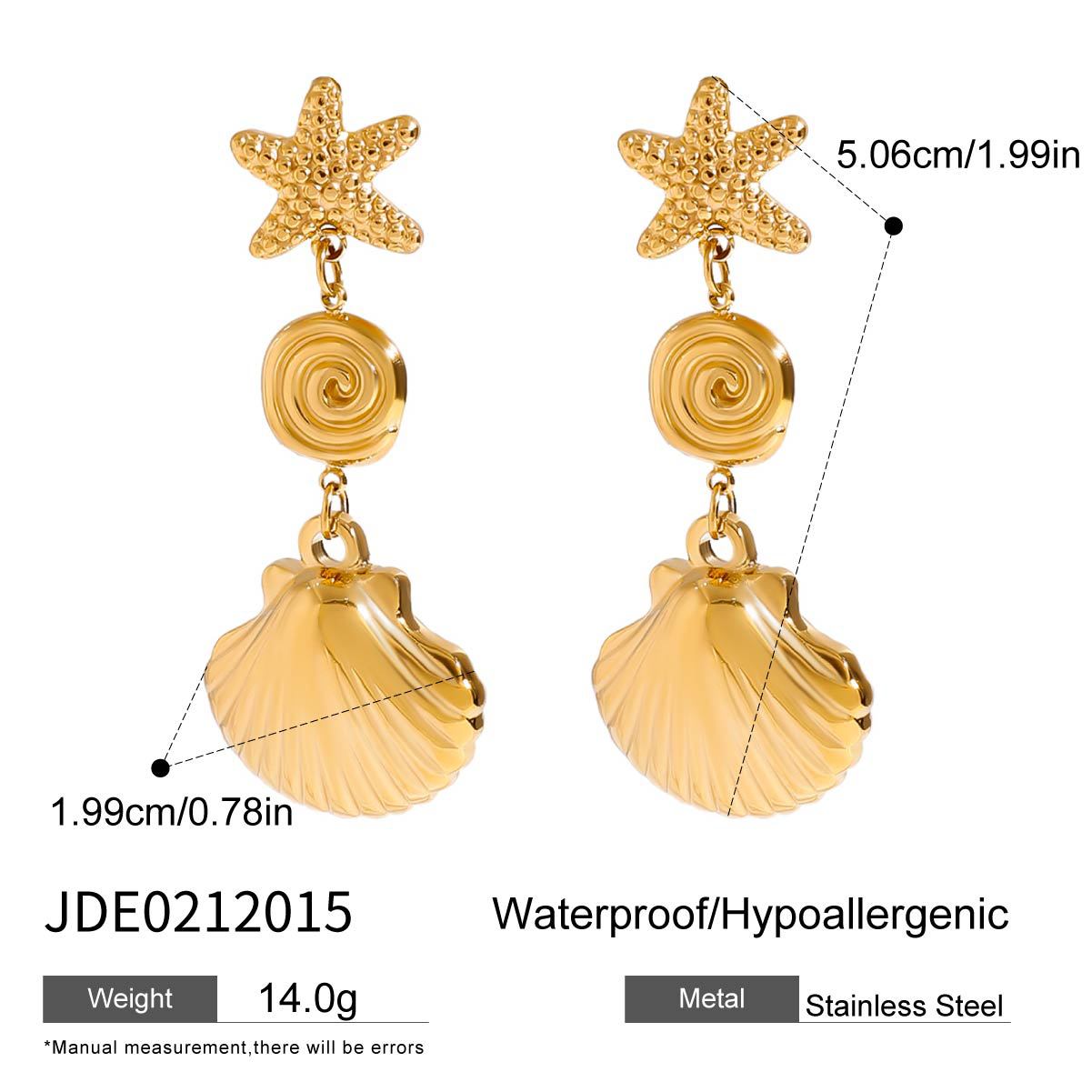 Stainless steel 18k gold-plated vocation-style earrings