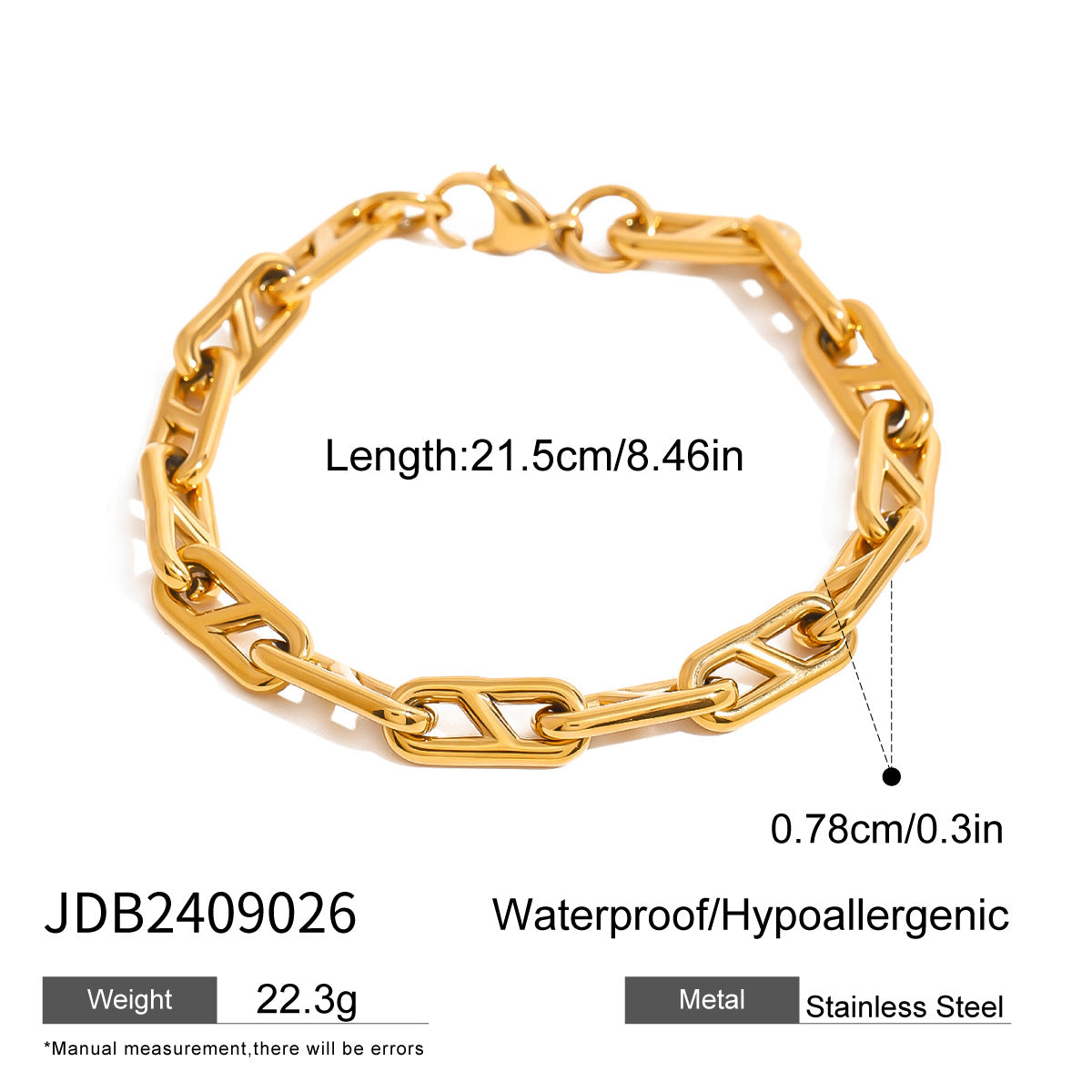 Stainless steel 18k gold-plated chain bracelet