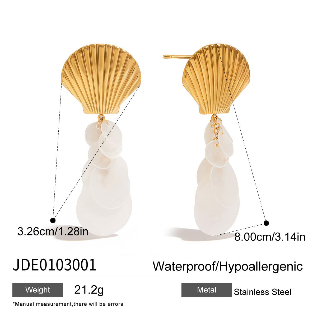 Stainless steel 18k gold-plated shell earrings