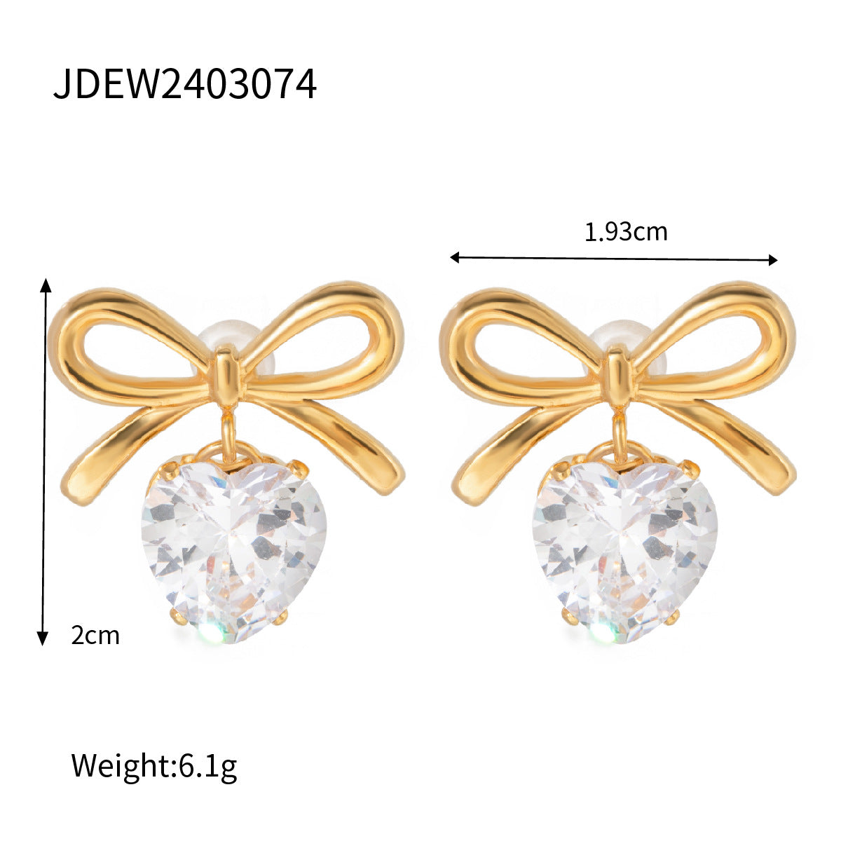Stainless steel 18k gold-plated bow and heart necklace