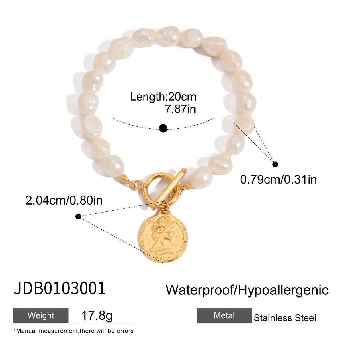 Stainless steel 18k gold-plated pearl bracelet