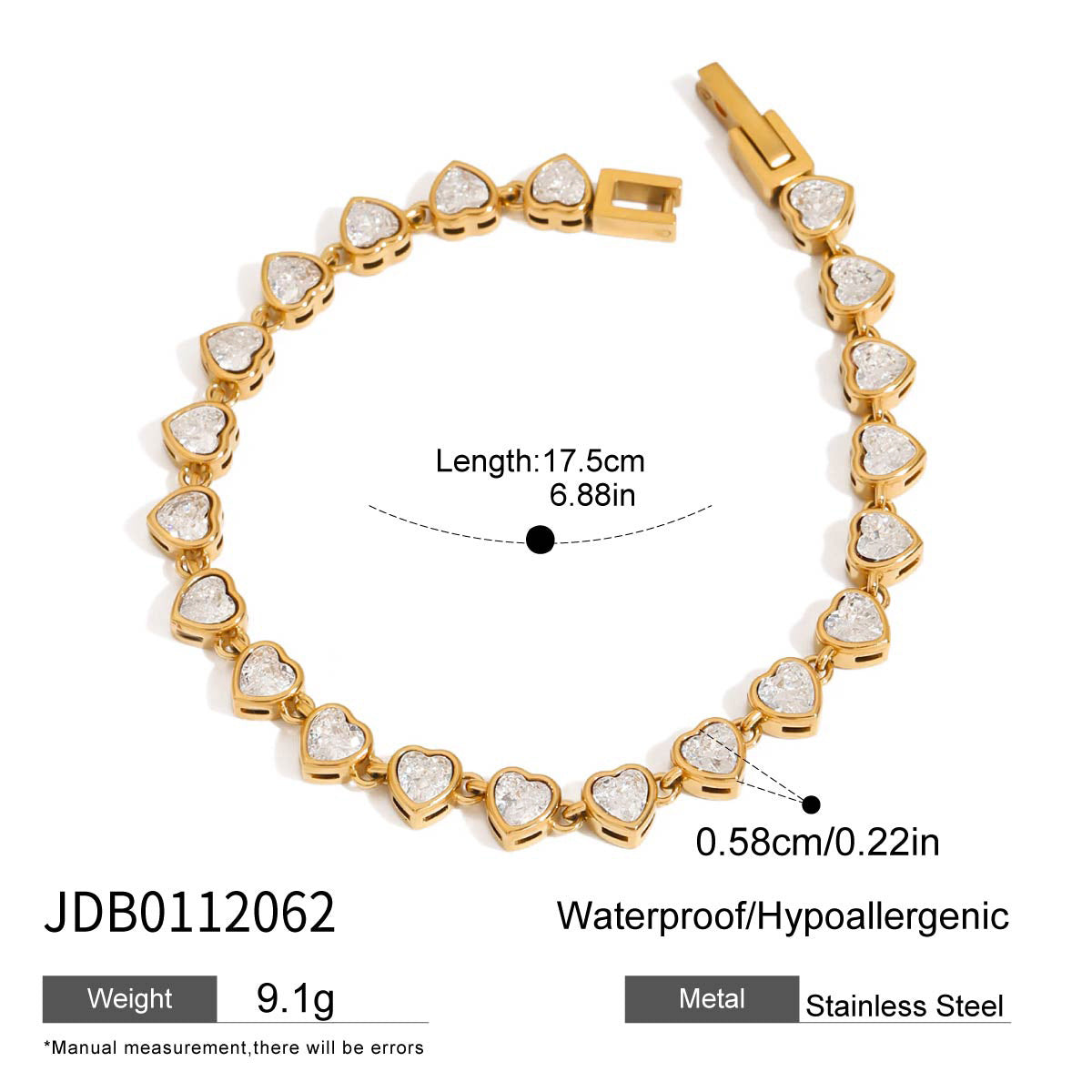 Stainless steel 18k gold-plated zircon bracelet