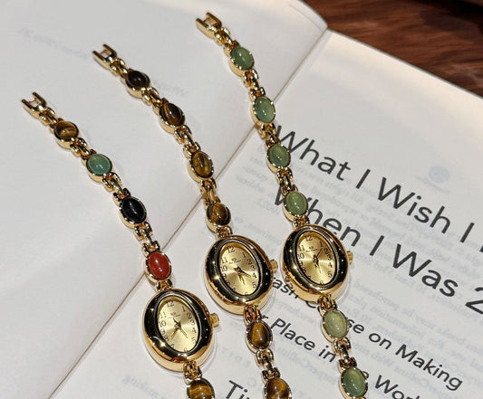 Natural Stone & Jade Oval Luxury Chain Watch