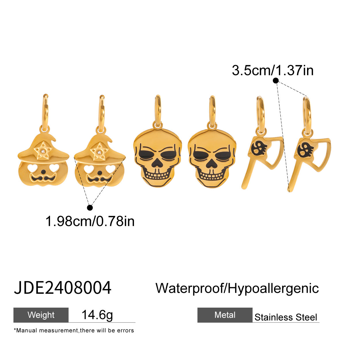 Stainless steel 18k gold-plated Halloween earrings