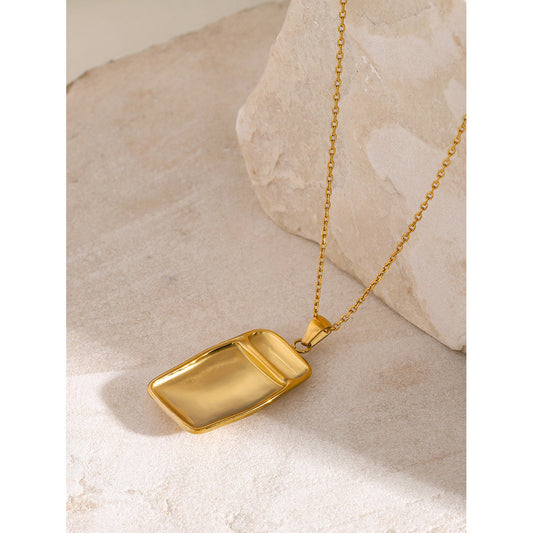 Stainless steel 18k gold-plated rectangular-pendant necklace