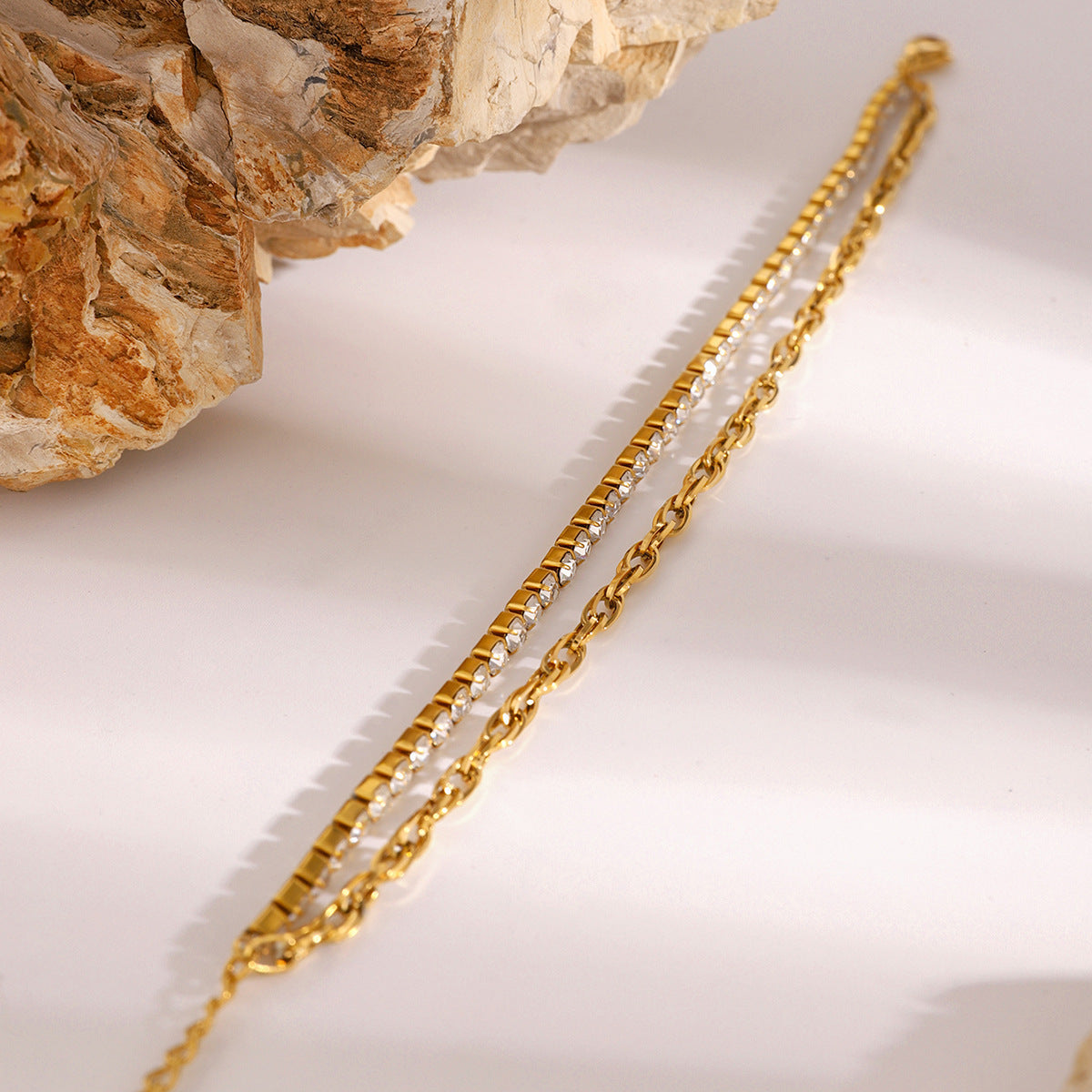 Stainless steel 18k gold-plated double-layer tennis bracelet