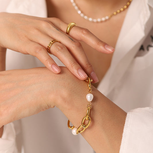 Stainless steel 18k gold-plated pearl bracelet