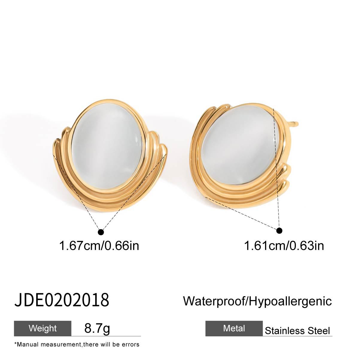 Stainless steel 18k gold-plated cat's eye stone earrings