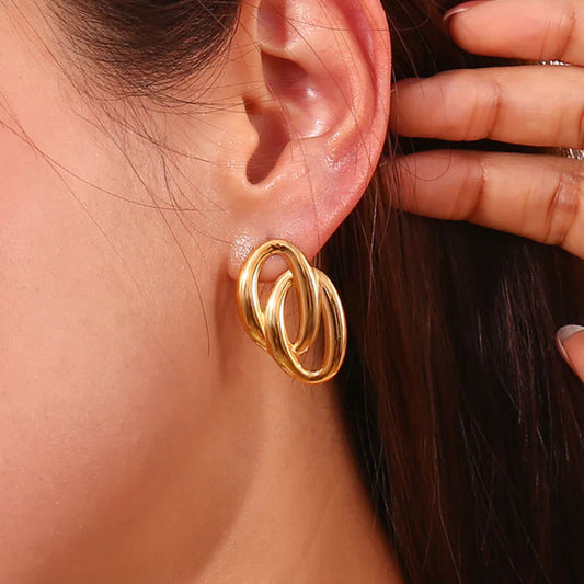 Stainless steel 18k gold-plated double O-shaped earrings