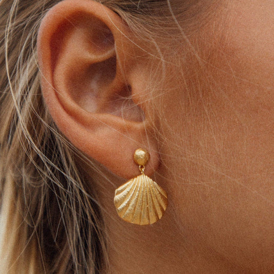 Stainless steel 18k gold-plated shell earrings