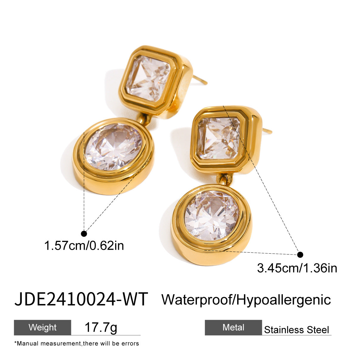 Stainless steel 18k gold-plated white cubic zirconia earrings
