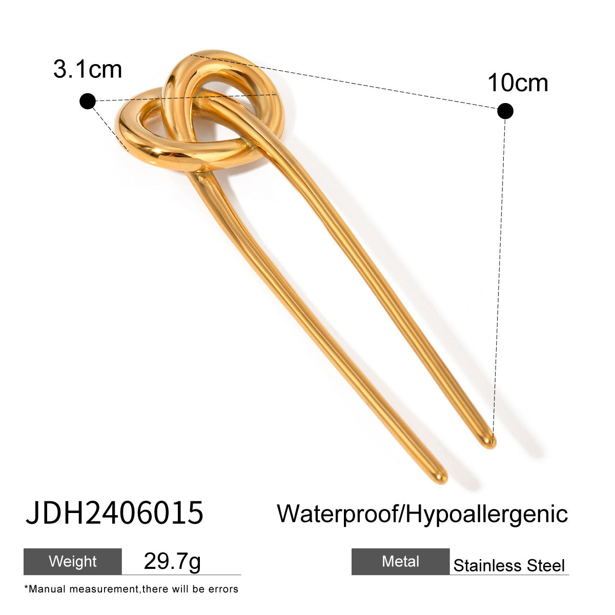 Stainless steel 18k gold-plated hair stick