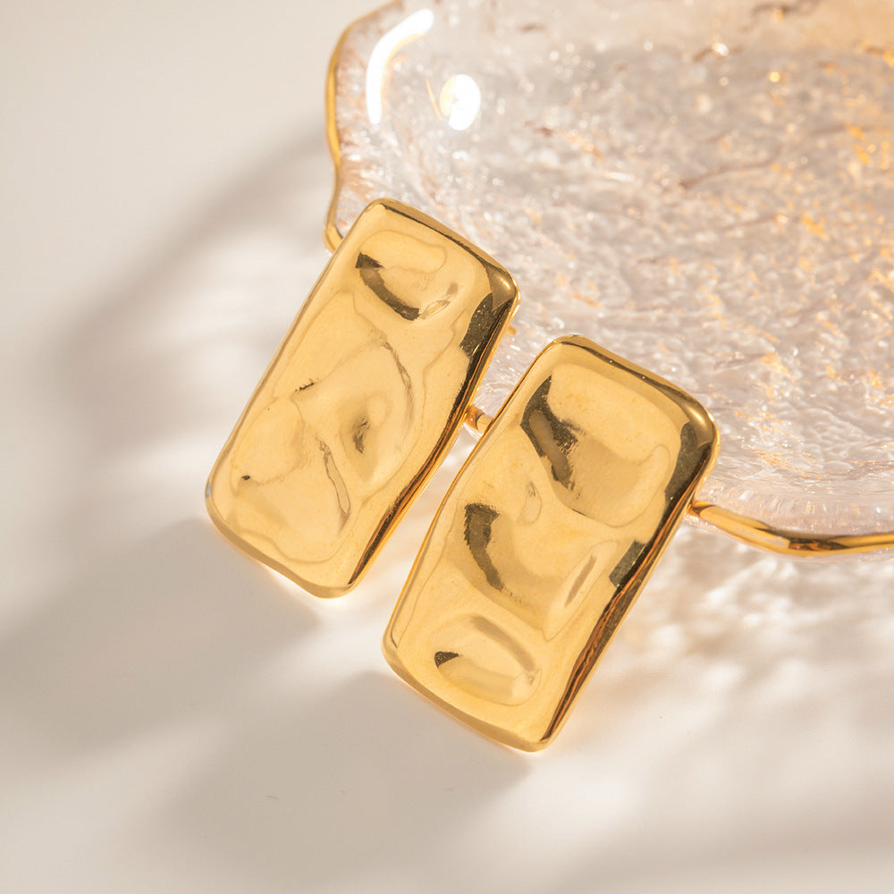 Stainless steel 18k gold-plated square earrings