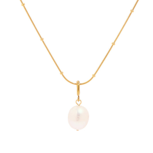 Stainless steel 18k gold-plated pearl pendant necklace