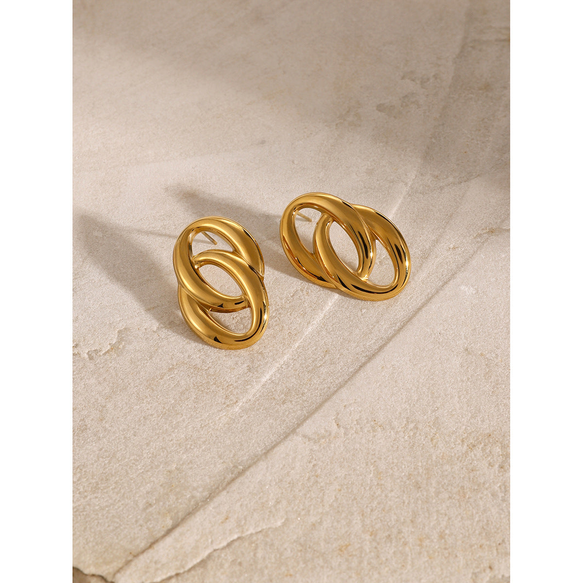 Stainless steel 18k gold-plated double O-shaped earrings