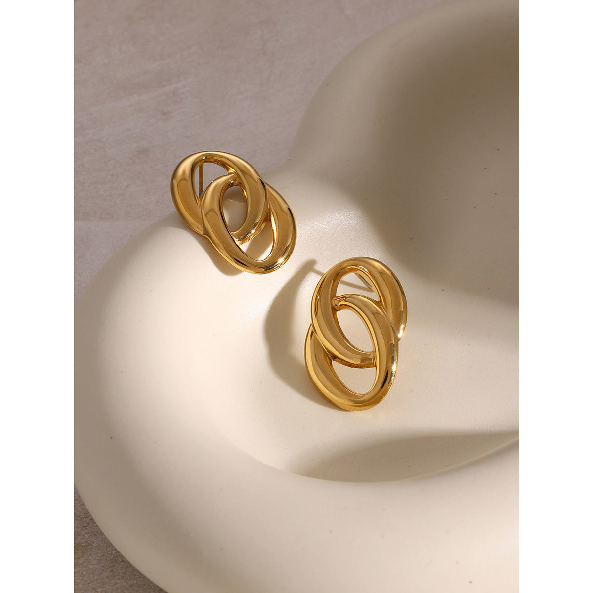 Stainless steel 18k gold-plated double O-shaped earrings