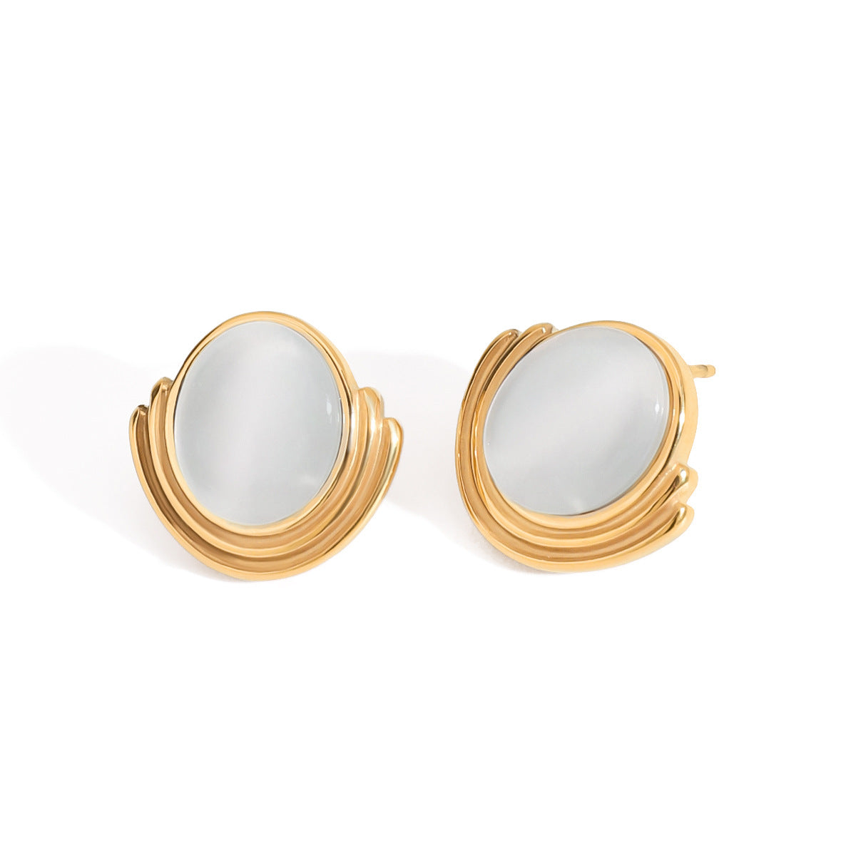 Stainless steel 18k gold-plated cat's eye stone earrings