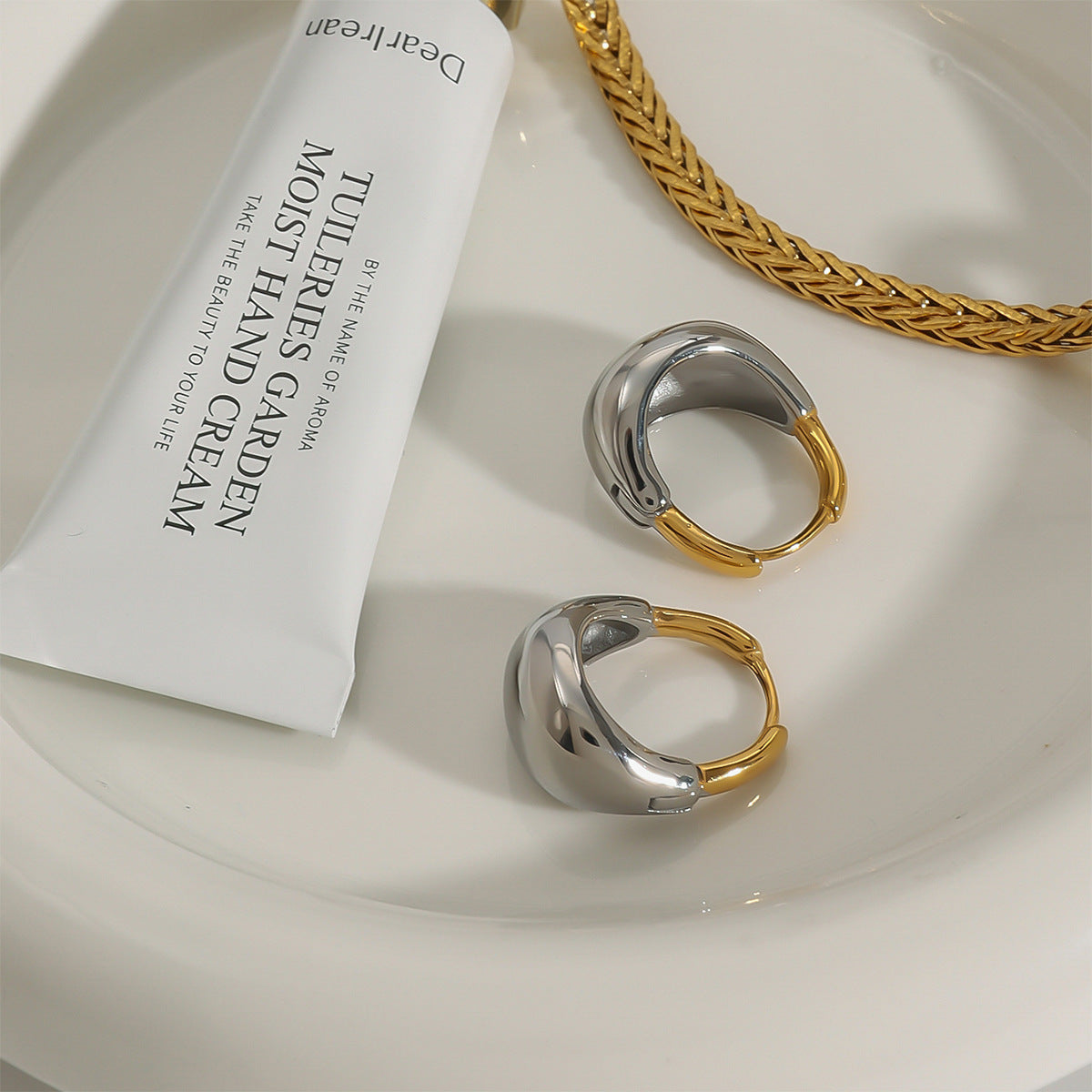 Stainless steel 18k gold-plated huggie earrings