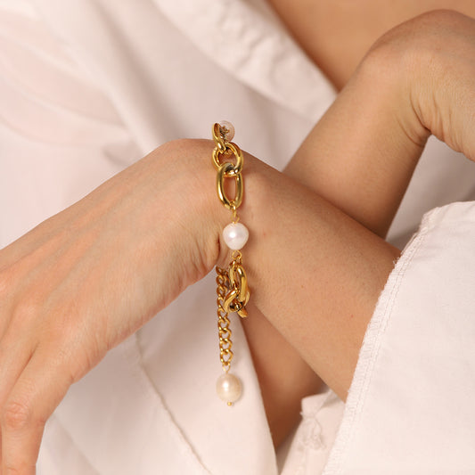 Stainless steel 18k gold-plated pearl bracelet