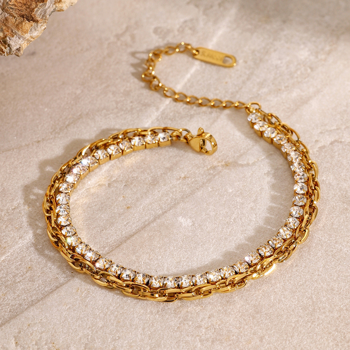 Stainless steel 18k gold-plated double-layer tennis bracelet
