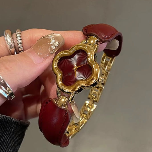 Ankora Red Four Leaf Clover Leather Bracelet Watch